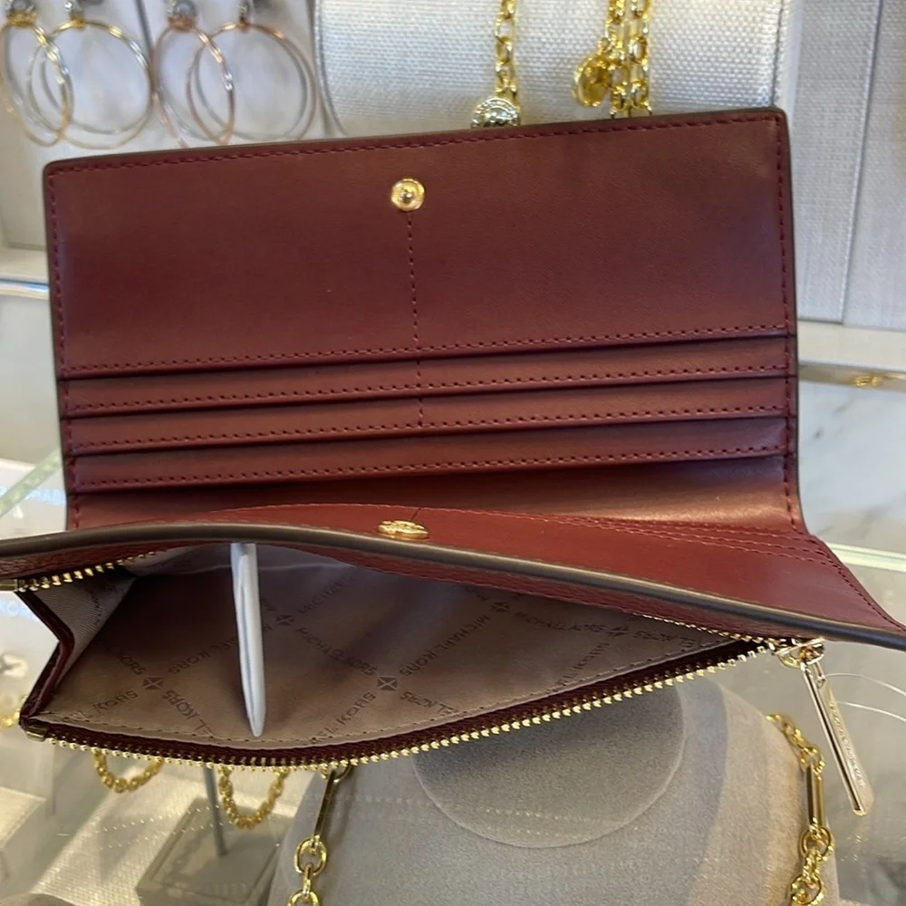 Michael Kors Reed Large Bifold Pebbled Leather Snap Wallet Card Case  Oxblood